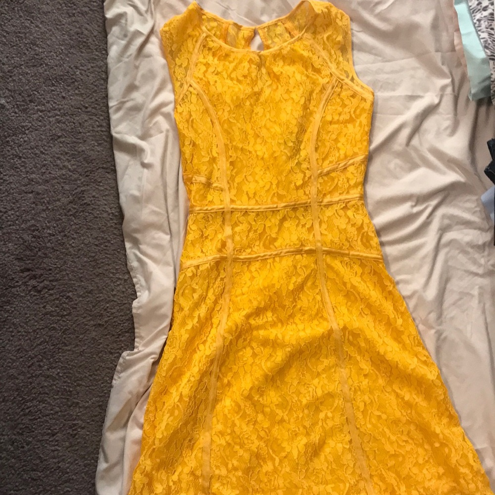 Golden yellow lace dress